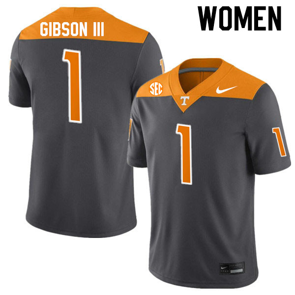 Women #1 Rickey Gibson III Tennessee Volunteers College Football Jerseys Stitched-Anthracite